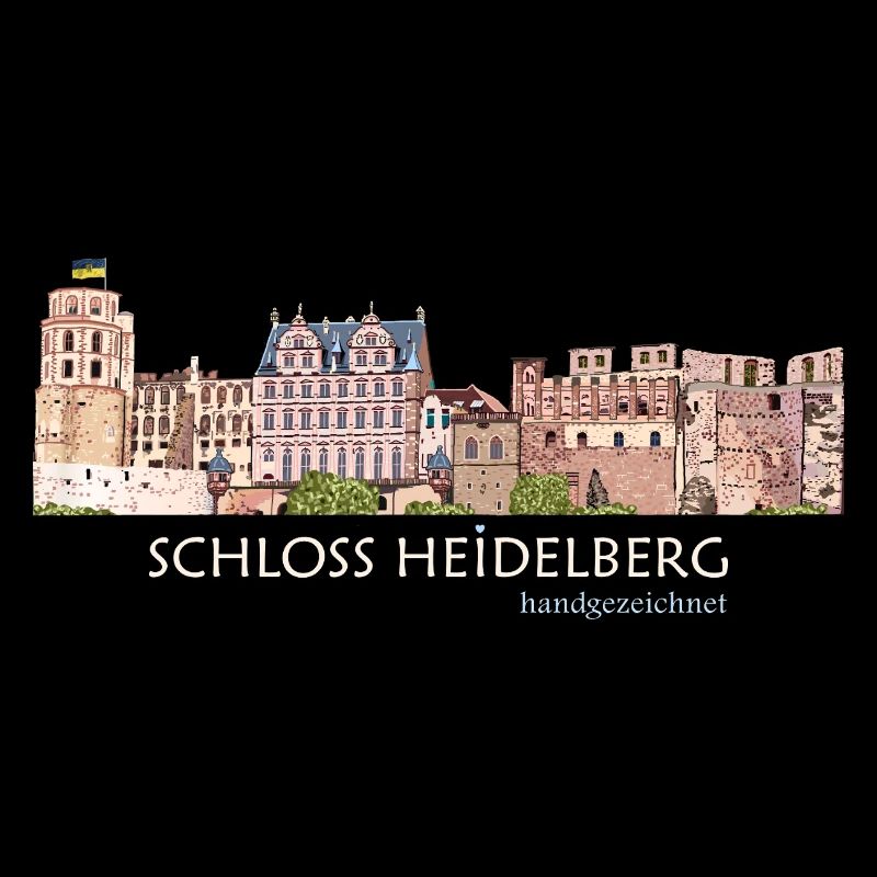 Panorama du palais de Heidelberg, dessin à la main