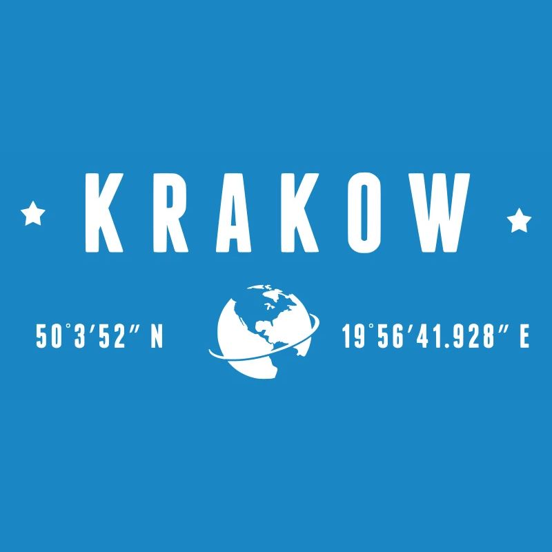 Krakow Coordonnées GPS Globe Typographie Blanc