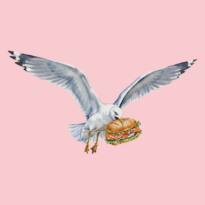 Funny Seagull Steals Fish Rolls Beach