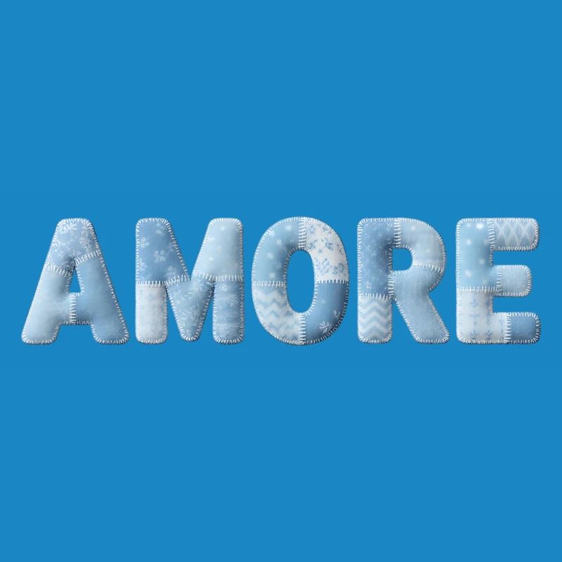 Amore Lettering Patchwork Design Blue