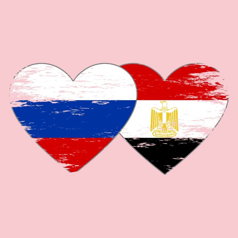 Russie Égypte Drapeau Mains Coeur Forme Utilisé