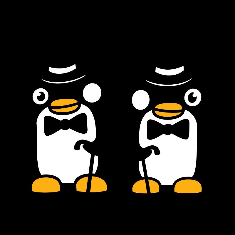 2 Messieurs Pingouin Sir M. Monocle Chapeau Haut de Forme