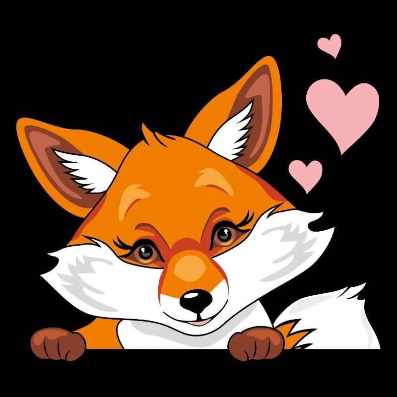 Jeter un coup d’œil mignon renard timide avec des cœurs