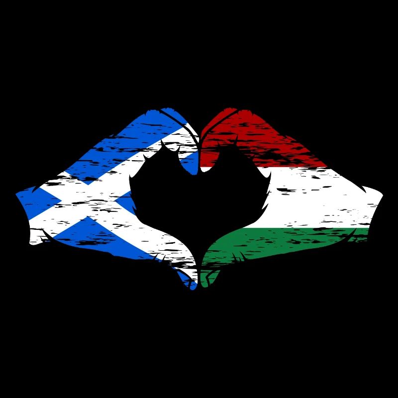 Ecosse Hongrie Drapeau Mains Coeur Forme Utilisé