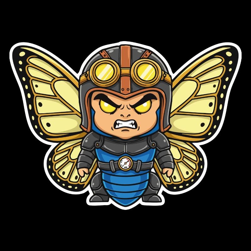 Papillon Aviateur Steampunk Armure Bleue