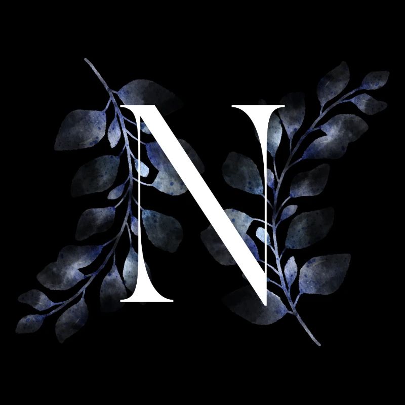 Monogramme N Floral Bleu