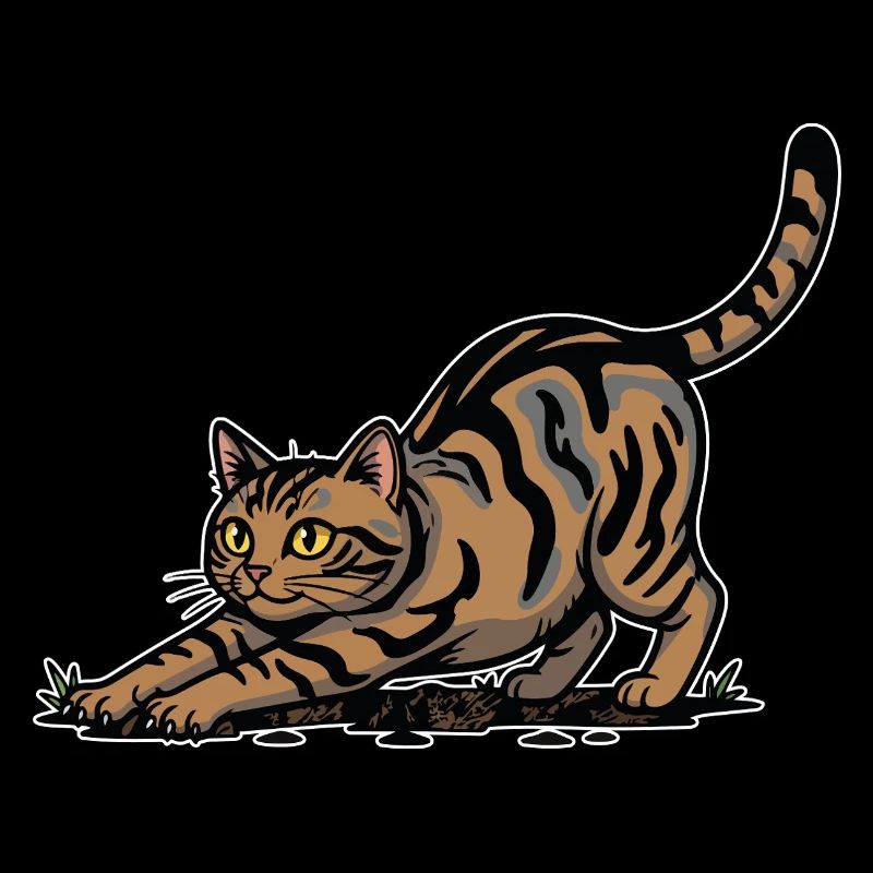 Braune getigerte Katze dehnt sich dynamisches Porträt