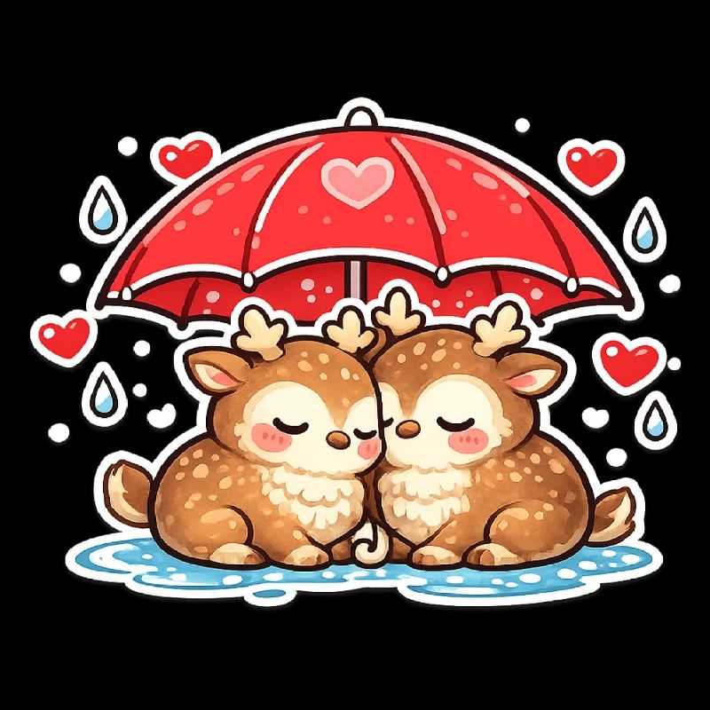 Deux cerfs sous un parapluie