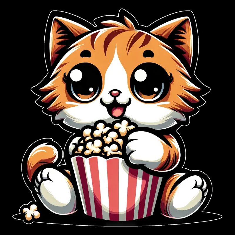 Chat de cinéma, chat mignon avec du pop-corn
