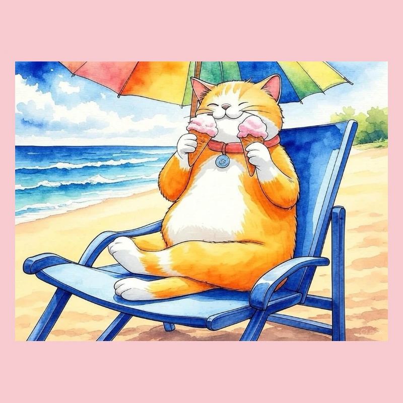 Chat sur la plage avec une glace