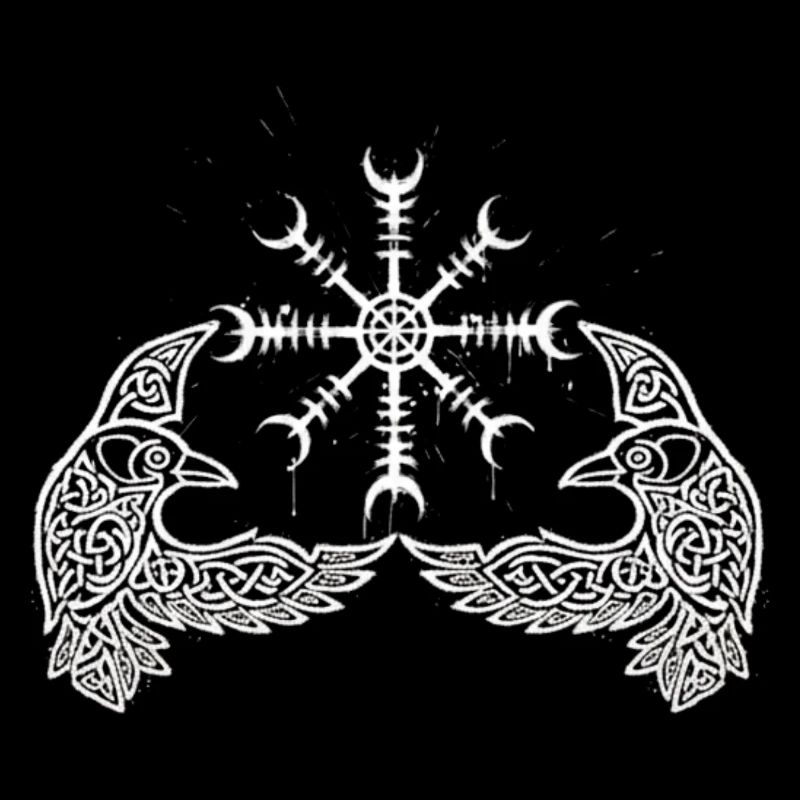 Hugin & Munin - Odin's Ravens with Runes Vikings