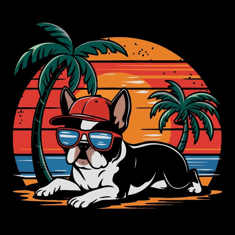Cool Bostie Boston Terrier Under Palm Trees