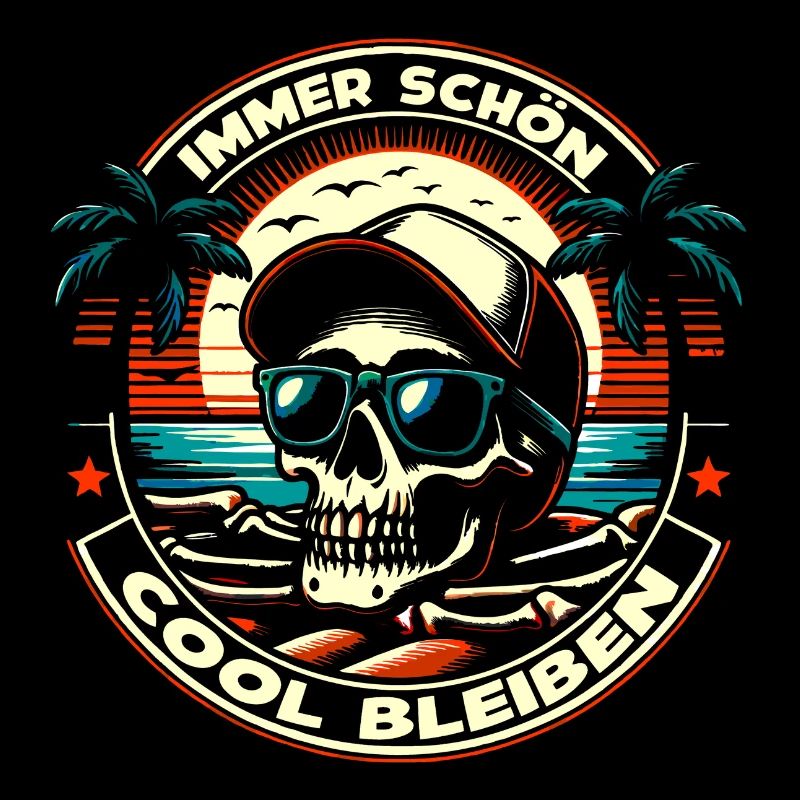 Skull with baseball cap sunglasses on the beach