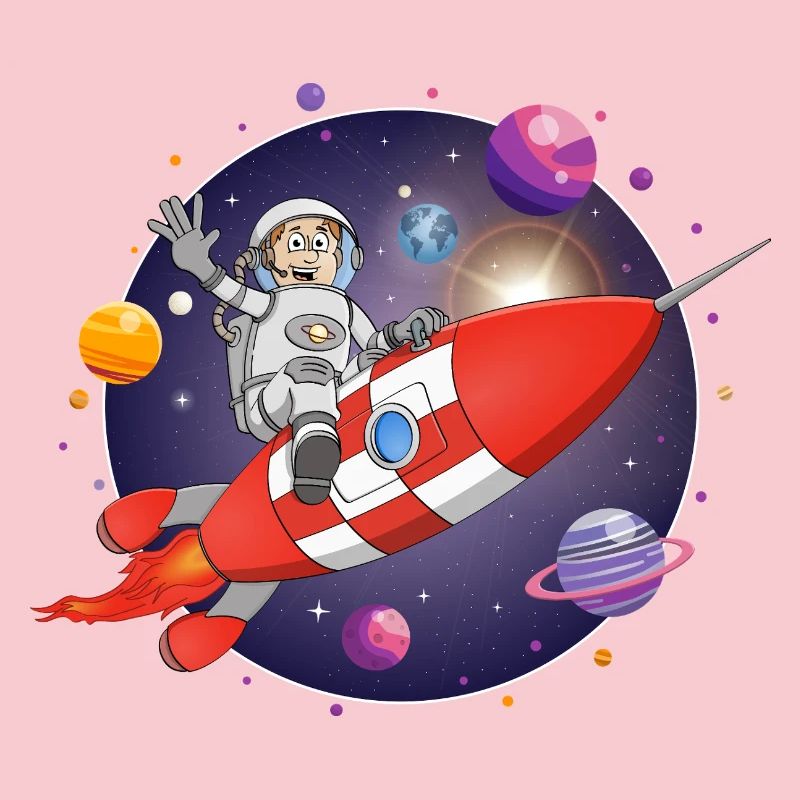 L’astronaute et la fusée rouge dans l’espace