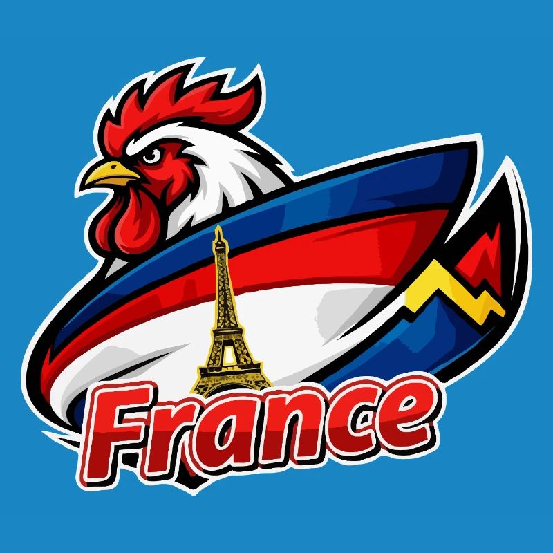French rooster with Eiffel Tower flag