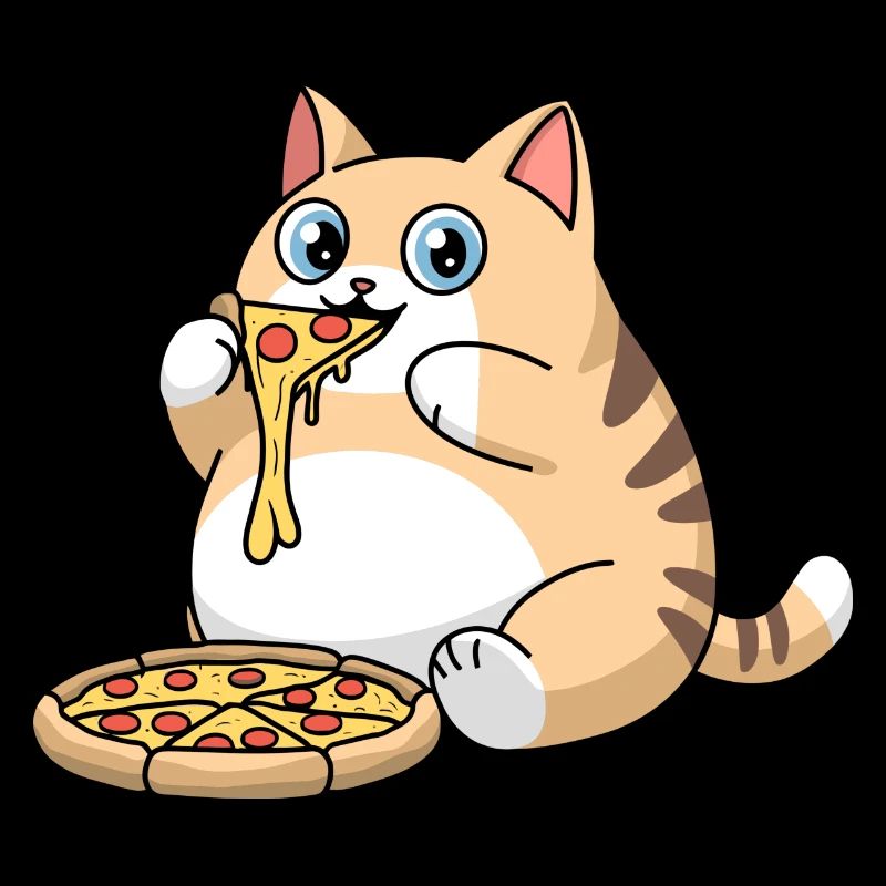 Cute Chubby Cat Eating Pizza