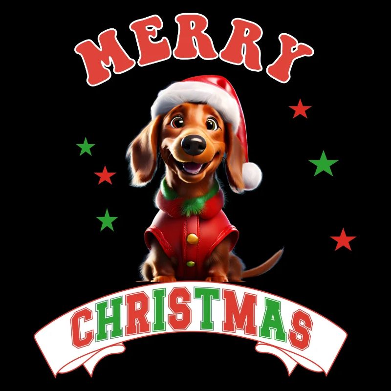 Teckel de Noël en costume de Père Noël
