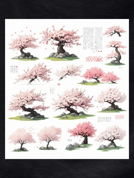 Illustrations of cherry trees