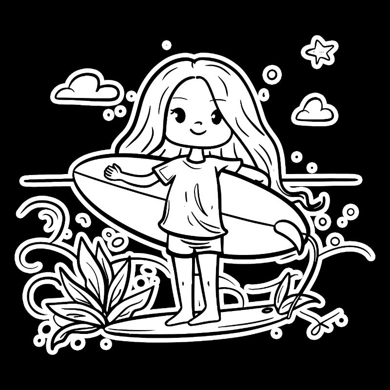Surfeuse fille dessin animé