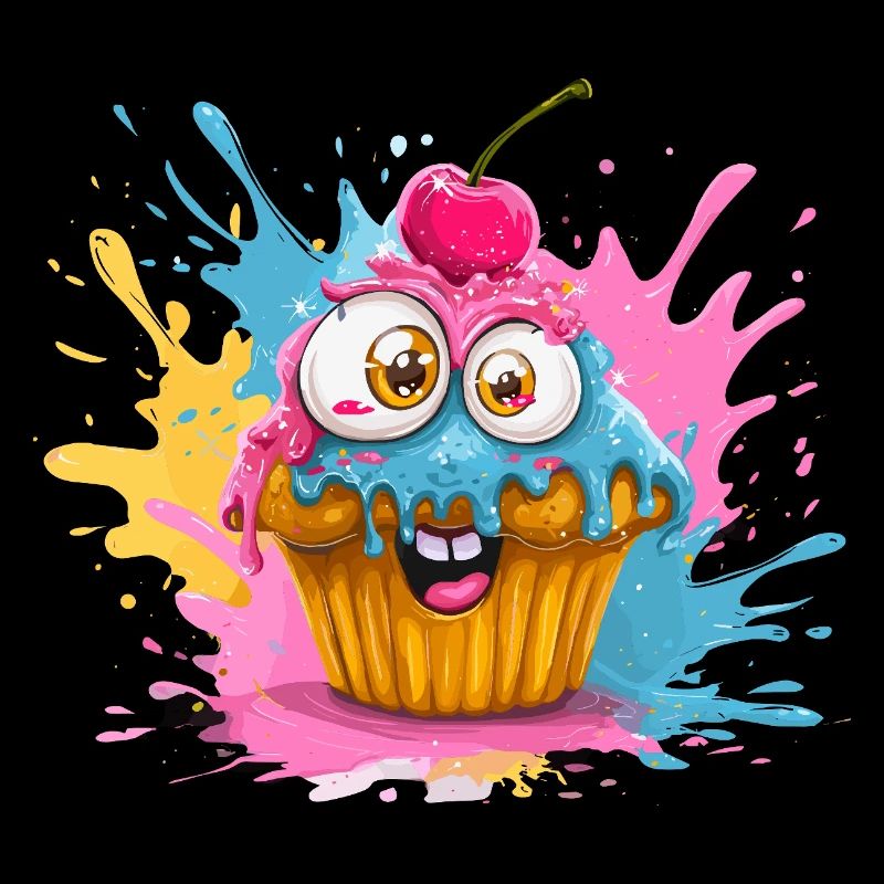 Bunter Cupcake mit Glubschaugen