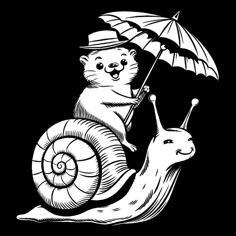 Lustiger Otter mit Sonnenschirm sitzt auf Schnecke