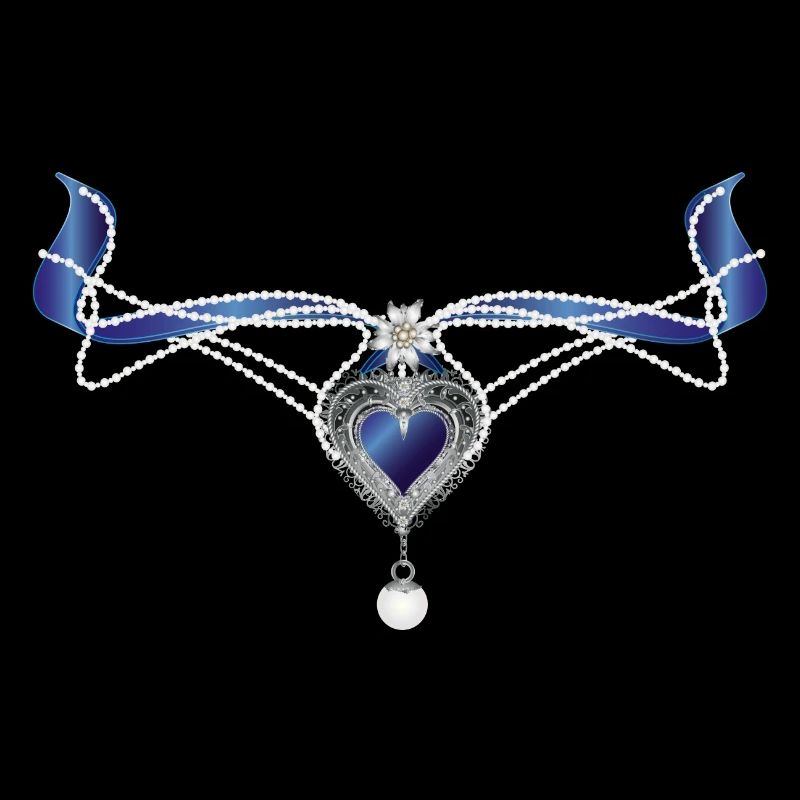 collier traditionnel saphir bleu avec cœur et perle