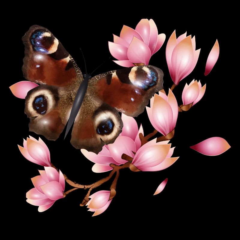Butterfly Peacock Eye with Magnolia in Pink