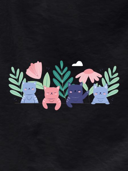 Whimsical Cat Garden Illustration