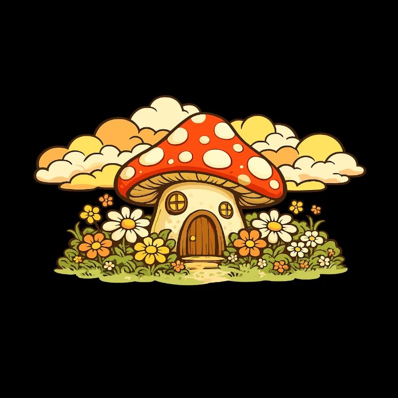 Maison de champignons dans le pays des prairies fleuries