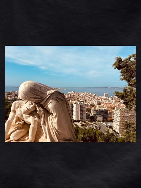 Classic sculpture over the city