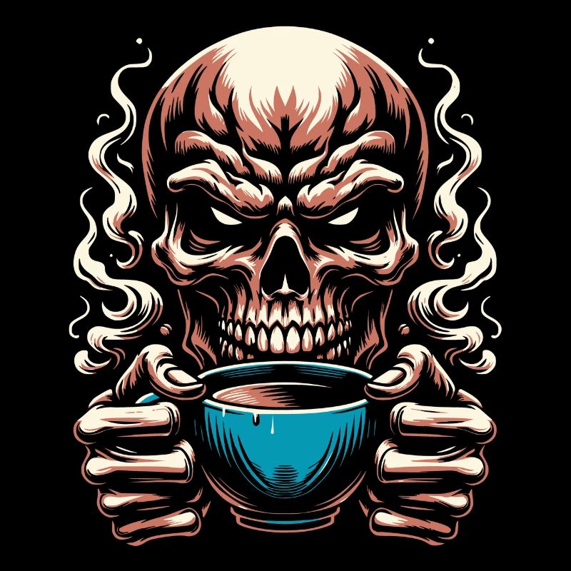 Skull mit Kaffeebecher Kaffee