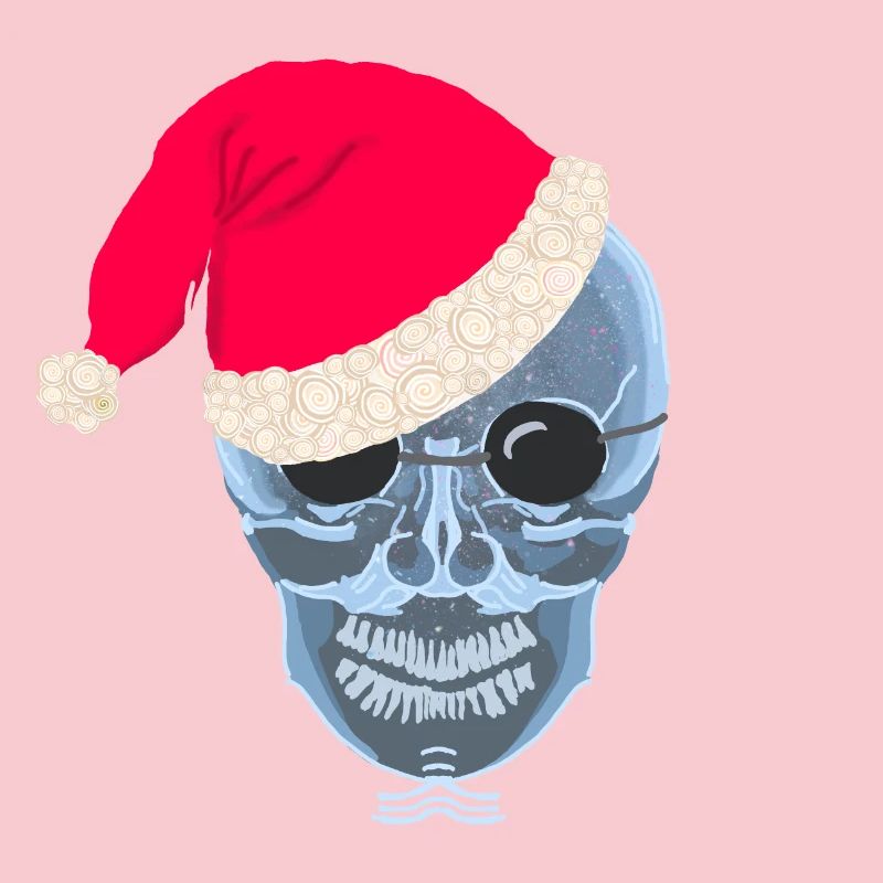 X-ray skull Santa hat, drawing