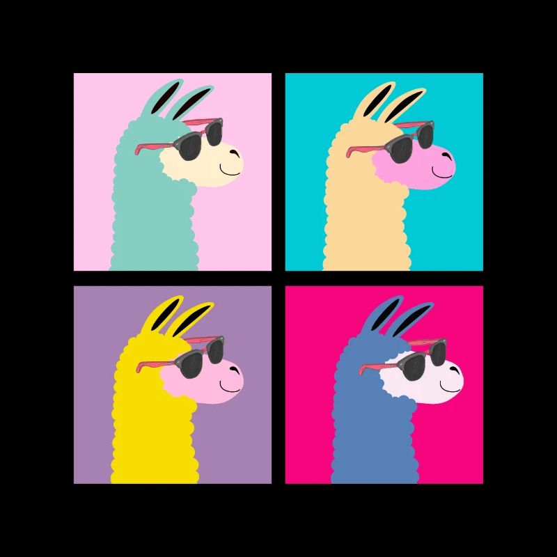 Vier 4 Lama Old School Neon Tiere Geschenk