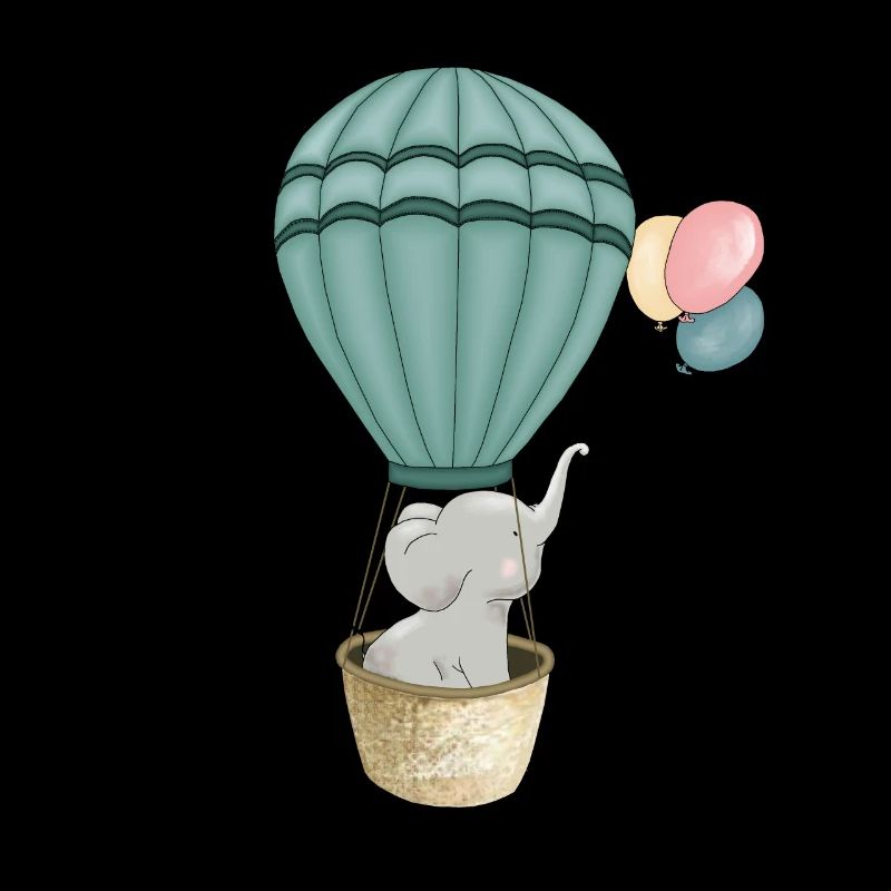 Mignon éléphant comique dans une montgolfière