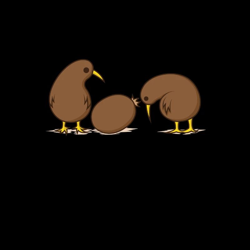 Two kiwi birds with a kiwi fruit