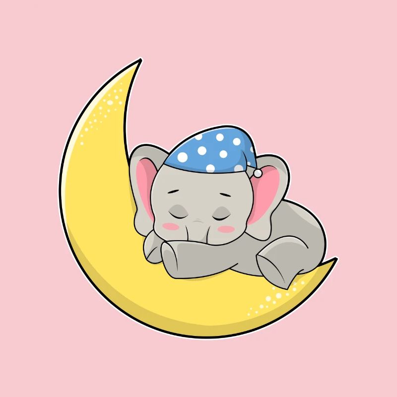 Elephant sleeping with a sleeping mask & moon