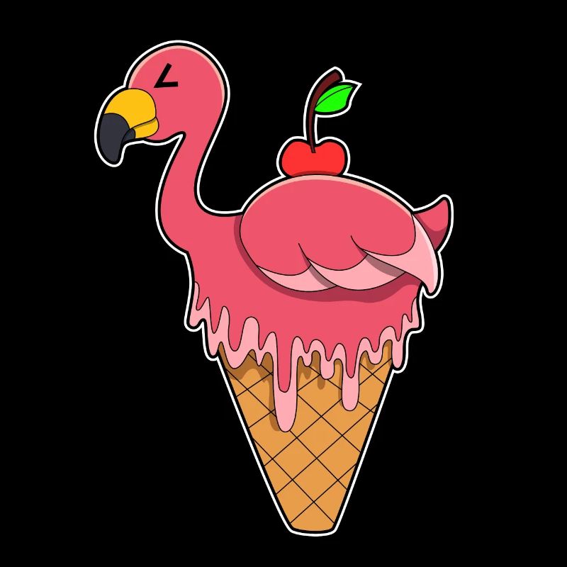 Flamant rose avec glace à la gaufre et pomme
