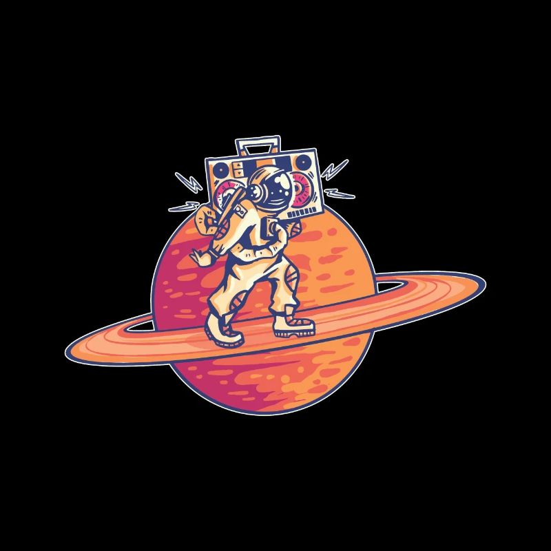 Astronaut geht auf Saturn Ring mit Ghettoblaster