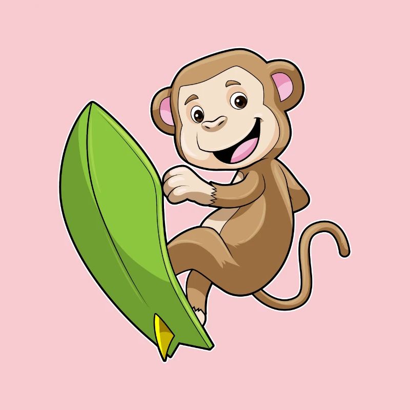 Monkey as surfer with surfboard