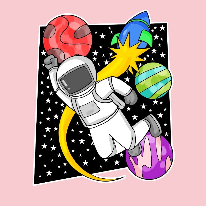 Astronaute dans l’espace avec fusée