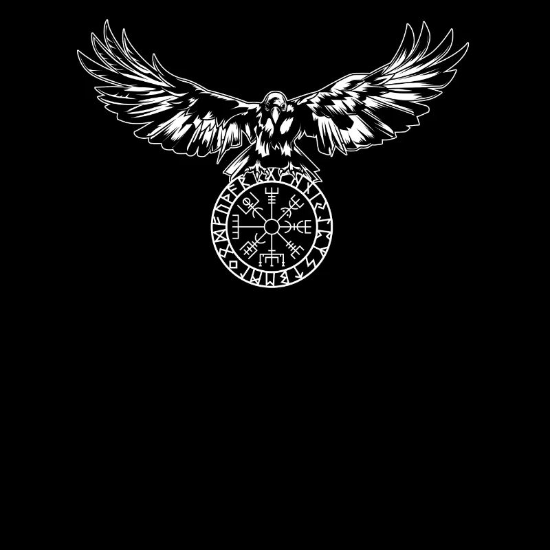 Raven with Futhark and Vegvisir