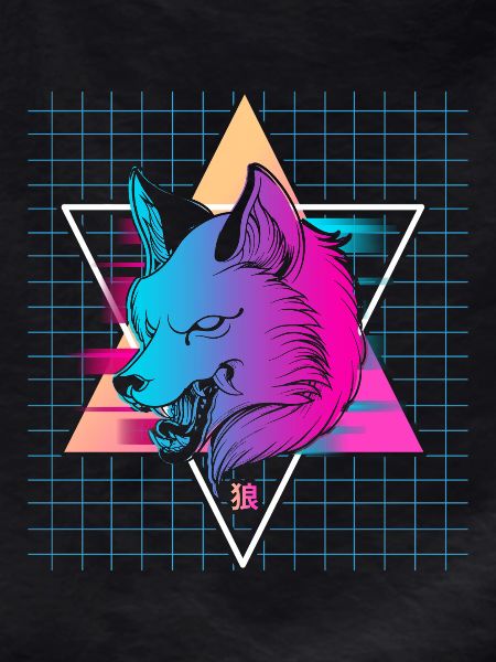 Japan Vaporwave Wolf