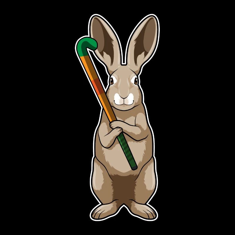 Hase beim Hockey mit Hockeyschläger