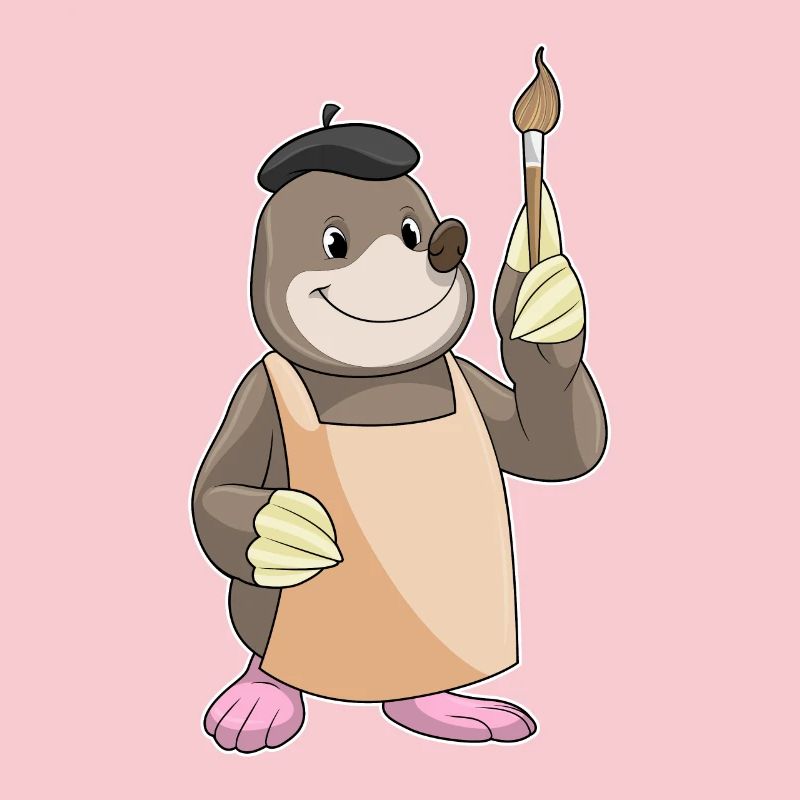 Mole as a painter with a brush