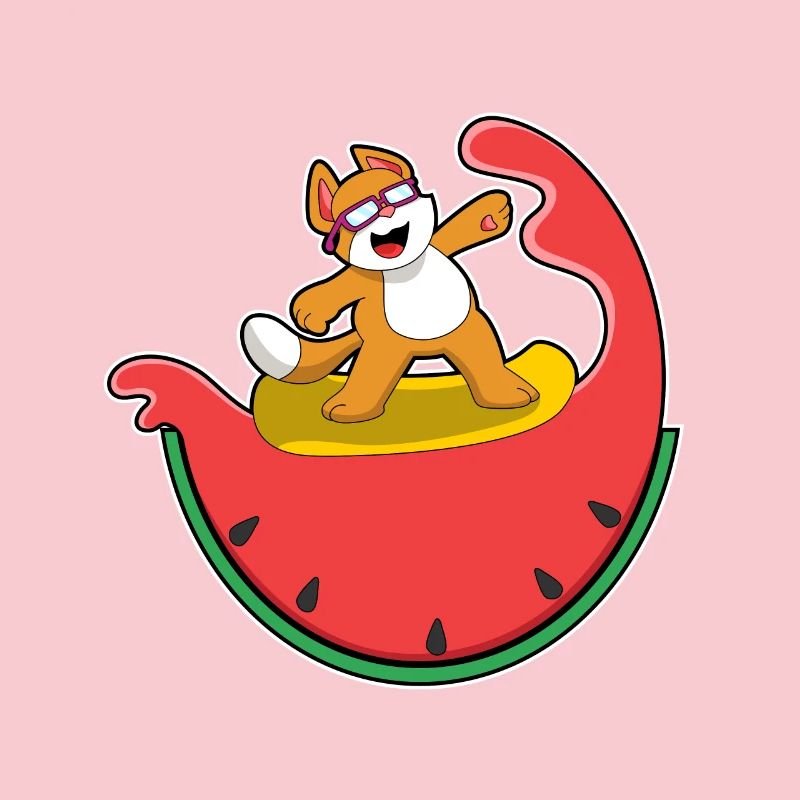 Chat comme surfeur avec pastèque