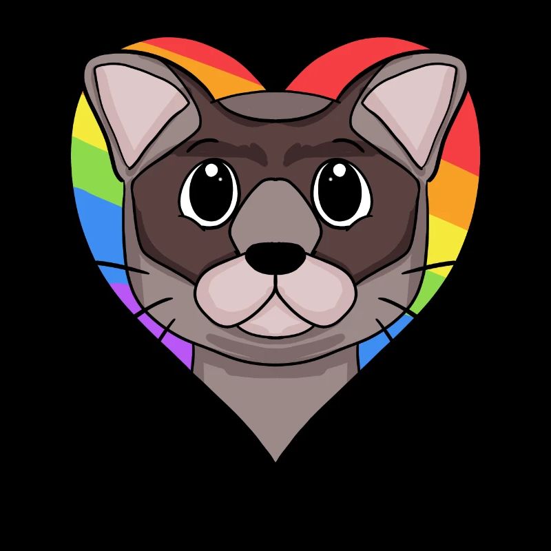 Burma Cat Rainbow Heart