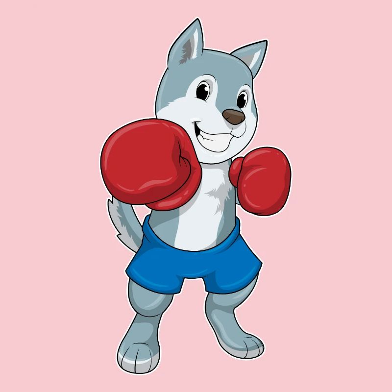 Hund als Boxer mit Boxhandschuhe