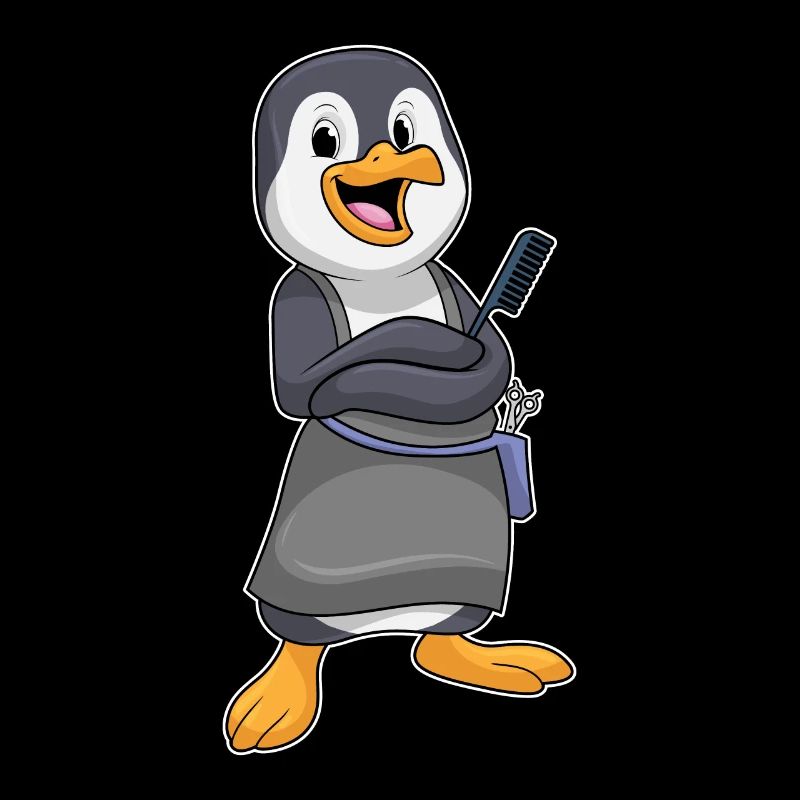 Pinguin als Friseur mit Kamm