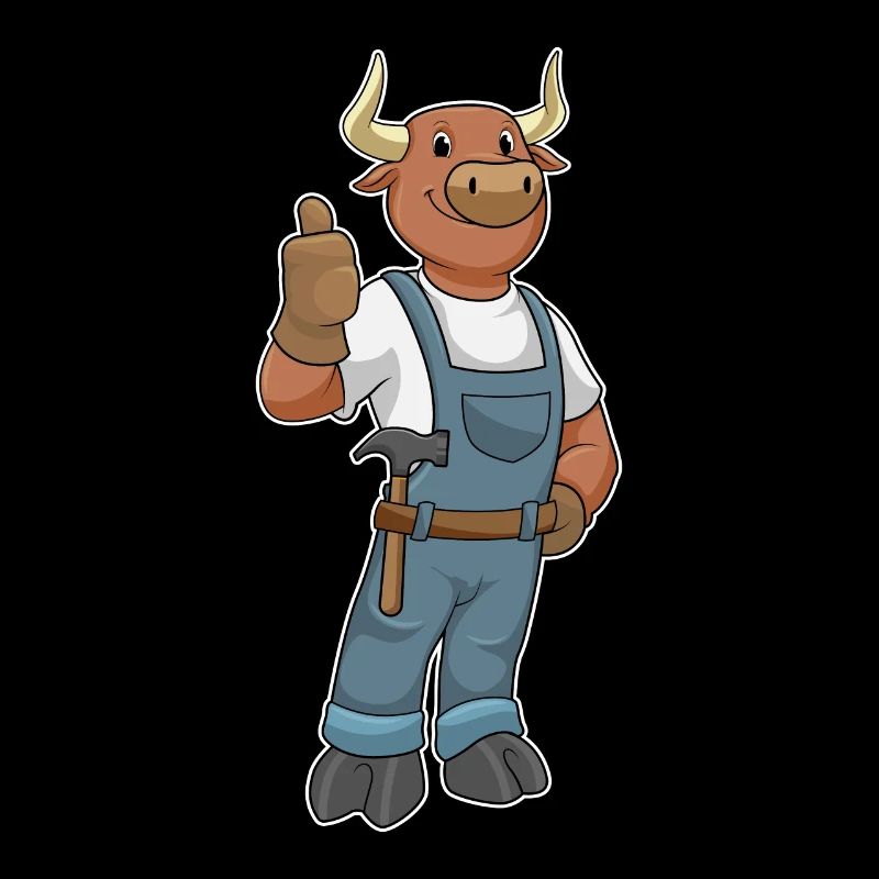 Stier als Handwerker mit Hammer