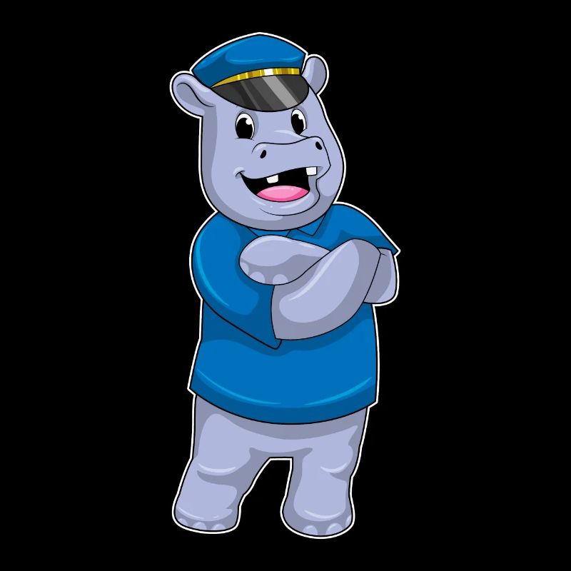 Hippopotamus as a policeman with a police cap